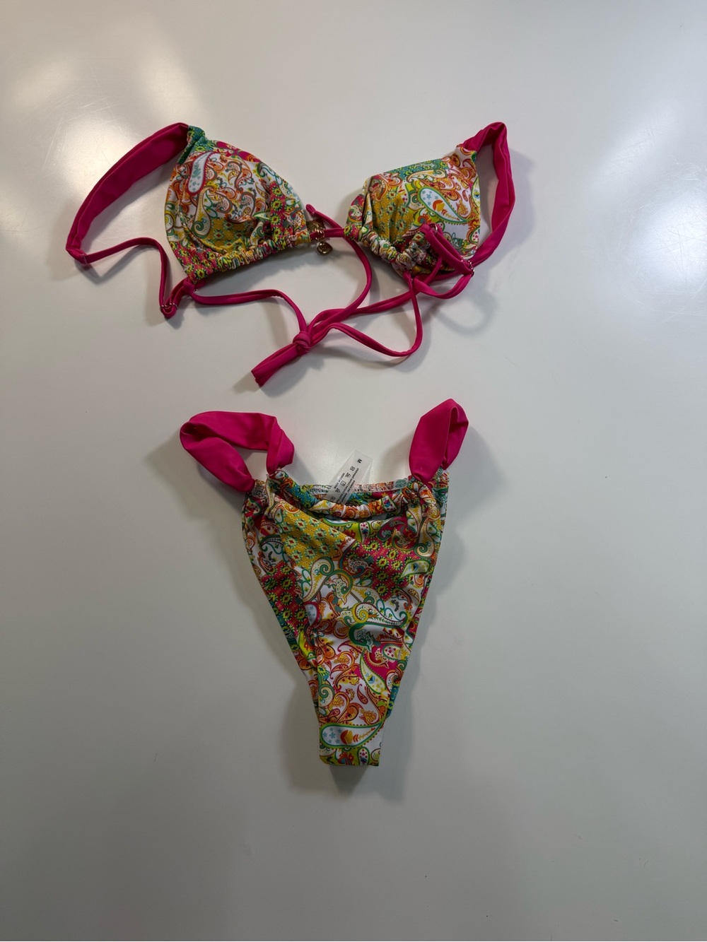 Paisley Print Women's Two-Piece Bikini with Bright Pink Trim
